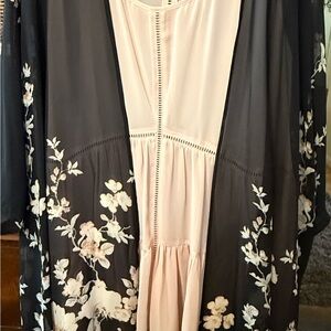 Torrid Black and Pink Floral Kimono Top